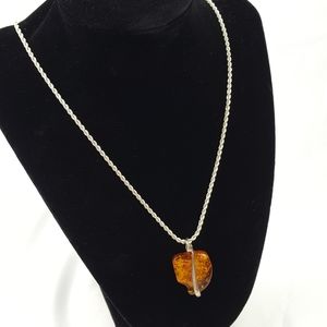 24" genuine 925 silver necklace w/Amber pendant